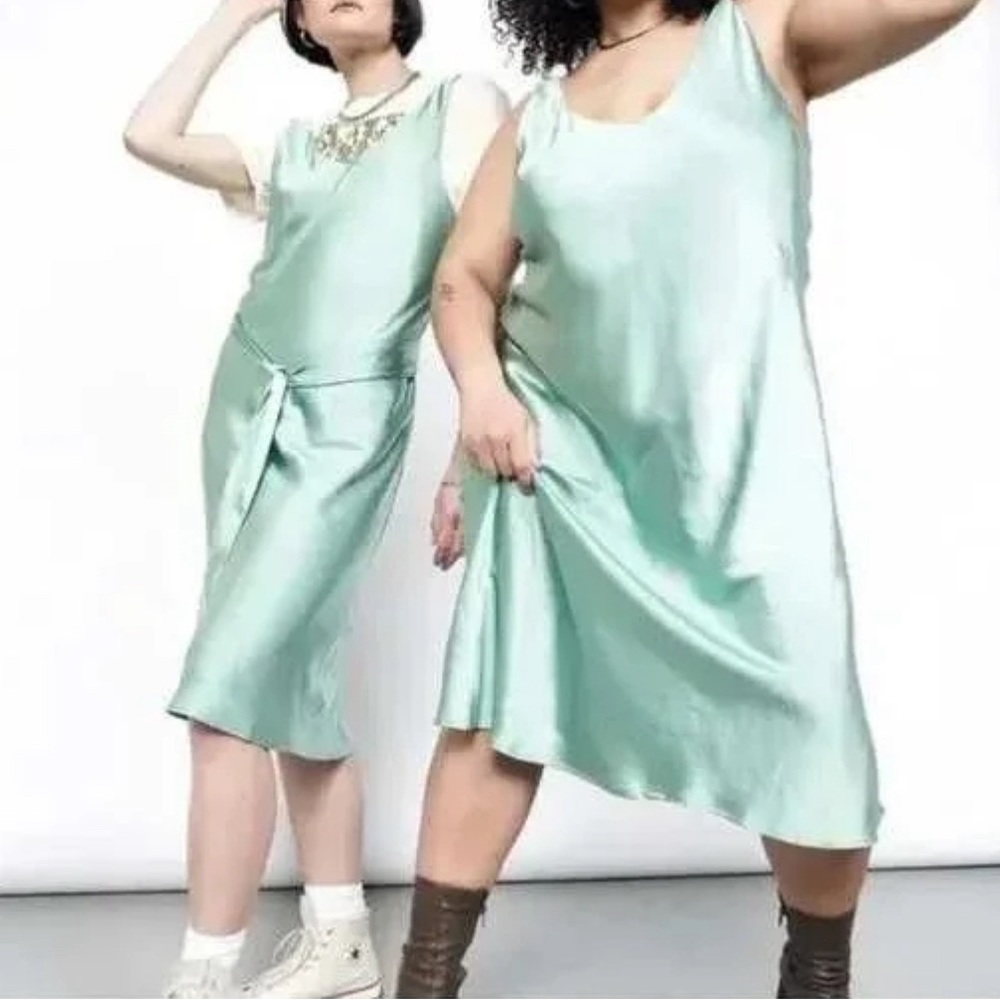 NWT Wild Fang THE EMPOWER SATIN SLIP DRESS Sage size Medium